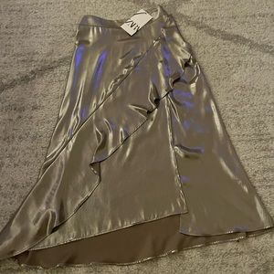 Zara satin metallic ruffle skirt